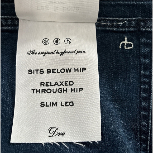 Rag & Bone Dre Low Rise Slim Boyfriend Jeans Dark Wash Womens Sz 29 Raw Hem NWT - Picture 3 of 7